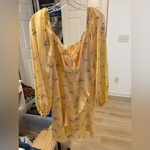 Long Sleeve Yellow Floral Dress